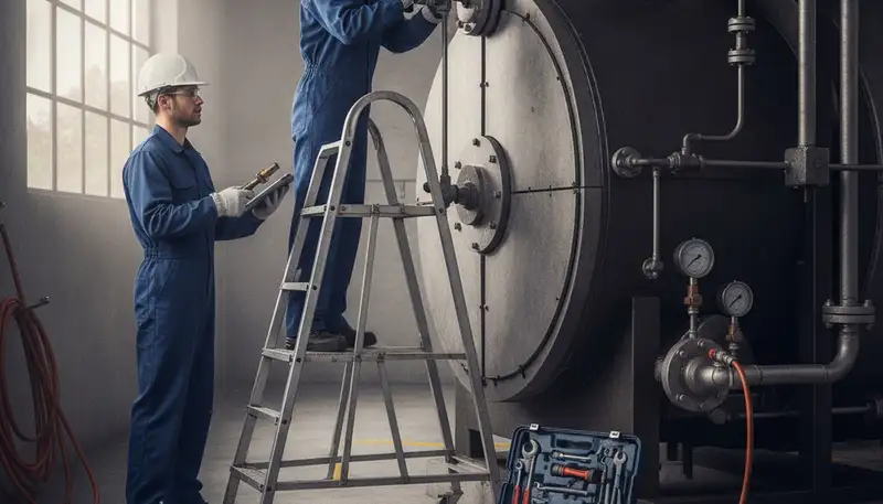 Miami, FL plumber repairing a boiler for a residential emergency plumbing service