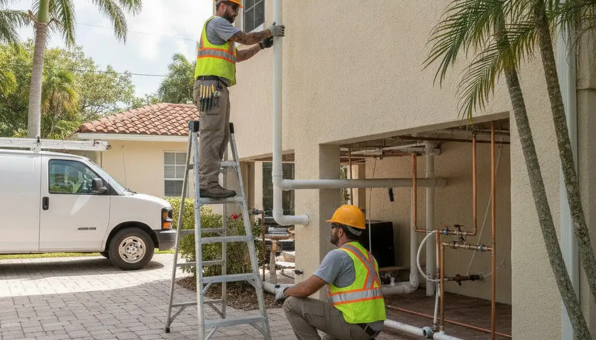 Miami FL plumbing repair technician handling emergency service for a local business call