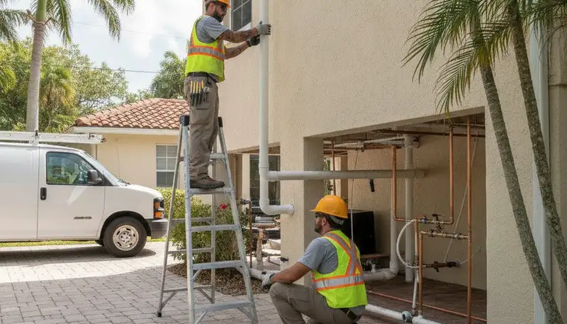 Miami FL plumbing repair technician handling emergency service for a local business call