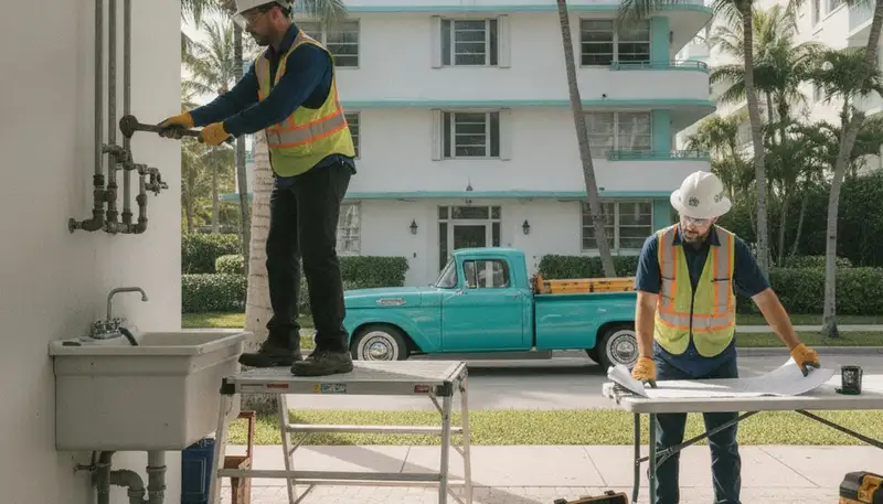 Miami, FL emergency plumber repairing a pipe for a plumbing service call