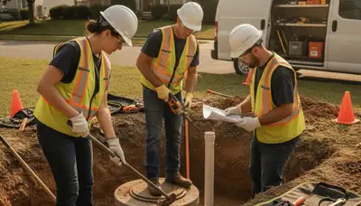 Miami, FL plumber inspecting septic repair system for emergency plumbing service