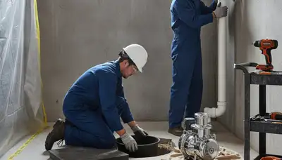 Miami, FL plumber installing sump pump for flood protection in a home