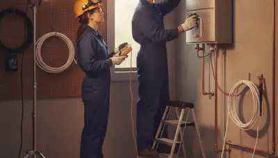 Miami, FL plumber installing a tankless water heater for emergency plumbing service