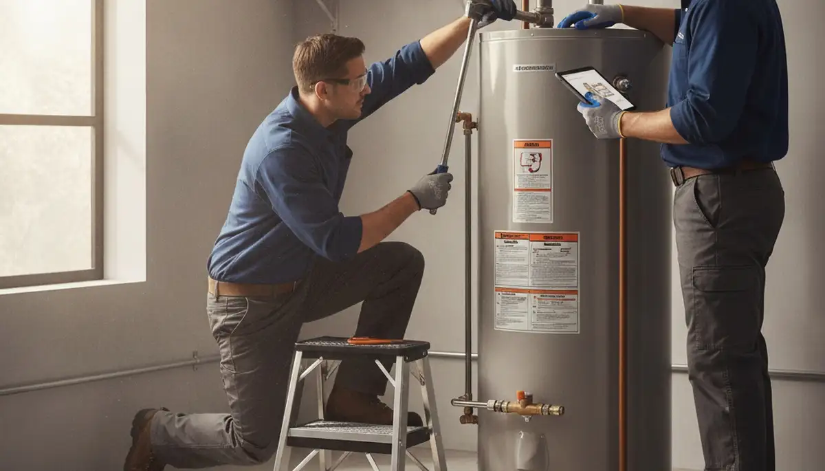 Miami FL plumber repairing water heater for fast emergency plumbing service
